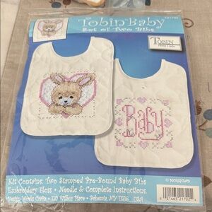 Tobin Baby set of two bibs cross stitch kit brand new